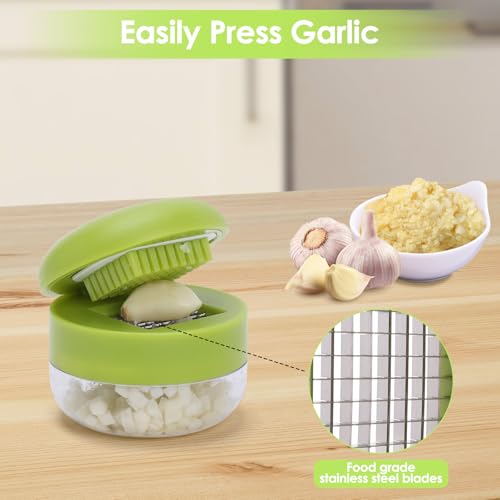 2-Piece Stainless Steel Garlic Press Set with Peeler for Ginger and Nuts