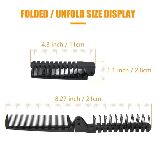 Qjaiune 3PCS Travel Foldable Hair Brush and Double Headed Comb, Black