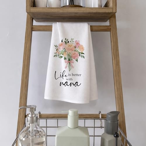 Life Nana Kitchen Towels - Grandma Gift Rustic Floral Hand Towel 16x24in