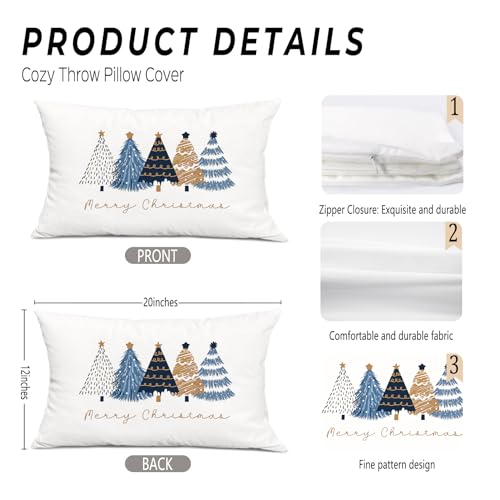 Navy Blue Christmas Tree Throw Pillow Covers 20x12 - Color 01