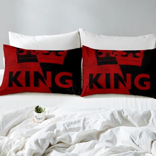 Erosebridal King Crown Duvet Cover Set - Vintage Red & Black