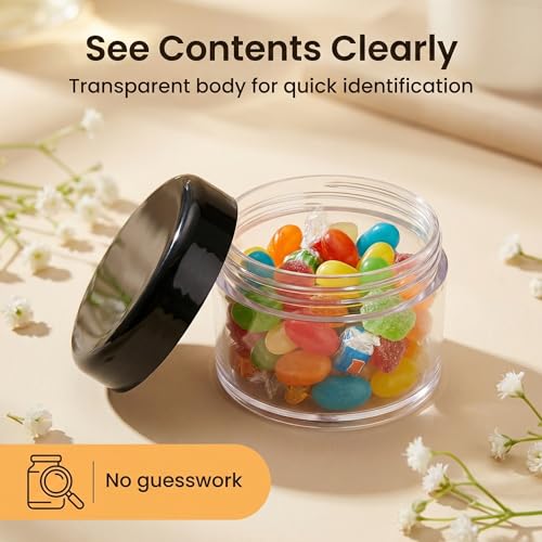 SYBL 15ml Clear Plastic Jars with Black Lids 10-Pack Refillable Cosmetic Containers
