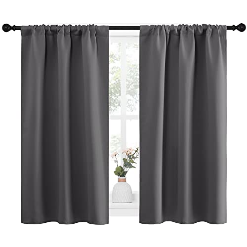 NICETOWN Grey Blackout Curtains - 34"W x 45"L Rod Pocket Panels (Set of 2)