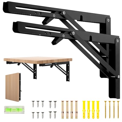 Dntorx 12 Inch Heavy Duty Folding Shelf Brackets - 2 Pack, Black