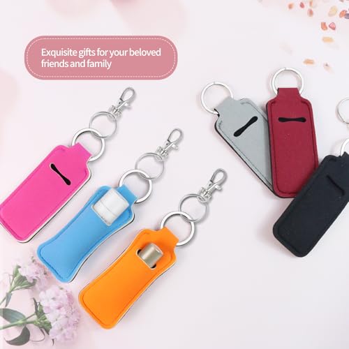 6 PCS Chapstick Holder Keychain Neoprene Lip Balm Pouch Assorted Colors
