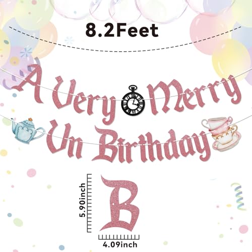 A Very Merry UnBirthday Glitter Banner - Wonderland Party Decorations