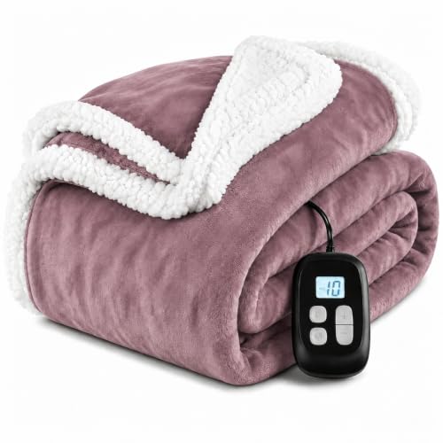 Electric Heated Blanket Twin Size 62x84 Purple with 10 Heat Settings & Auto Shut Off