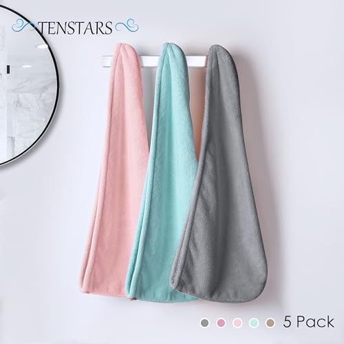 TENSTARS Microfiber Hair Towel Wrap - Quick Dry 5 Pack for All Hair Types