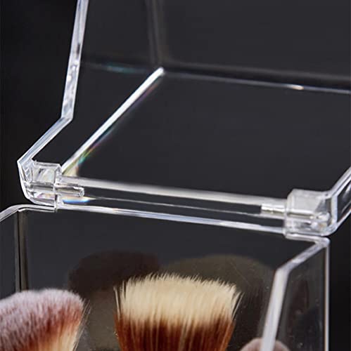 Clear Acrylic Makeup Brush Organizer with Dustproof Lid - 21 cm