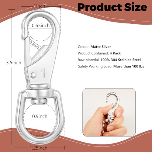 304 Stainless Steel Swivel Snap Hooks, 4 Pack 3.5 Inch Flag Clips, Heavy Duty Swivel Hook for Flag Pole Rope, Dog Leashes, Keychains, Boat Ropes, Bird Feeder