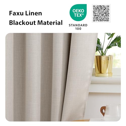 NICETOWN Faux Linen Blackout Valance Curtains, Angora, 52"W x 30"L, 2-Pack