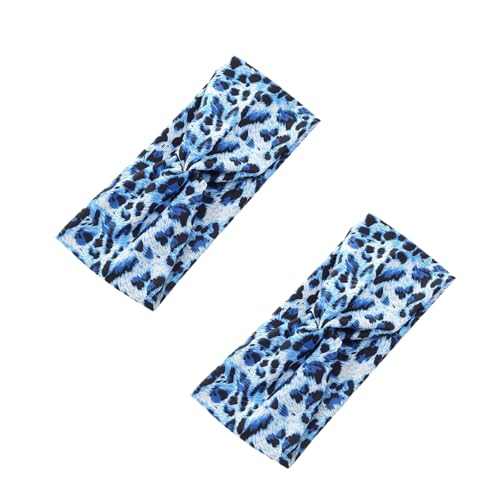 SelHeng Leopard Print Cross Elastic Headbands 2Pcs Gray Gym Hairband