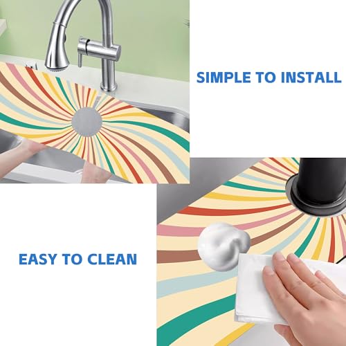 Absorbent Retro Swirl Kitchen Sink Splash Guard Mat 5.5" x 24"