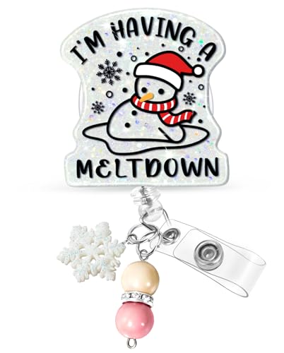 Christmas Snowman Badge Reel Retractable - Cute Winter Badge Holder with Alligator Clip for Nurses & Office Workers
