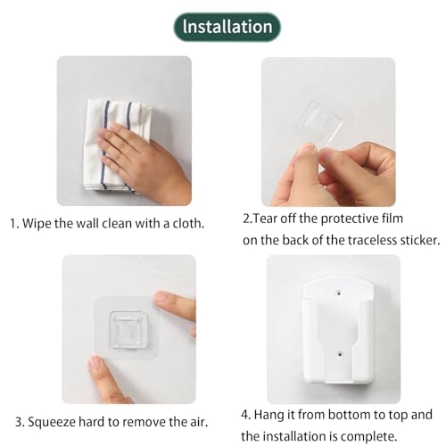 Wall Mounted Remote Control Holder - Self-Adhesive Phone Storage (White)