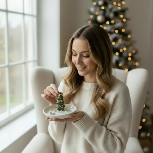 Moss Green Ceramic Christmas Tree Jewelry Holder Tray