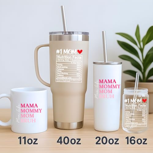 Mama Bruh UV DTF Cup Wrap Stickers - Waterproof Decals for 16 oz Glass Cups