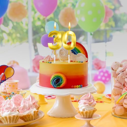 Gold 30th Birthday Candles - 2 Pack Number Cake Topper