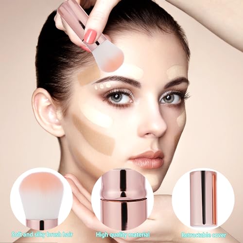 Mozeat Lens Retractable Travel Kabuki Brush 2 Pack Portable Blush and Foundation Brushes with Cover
