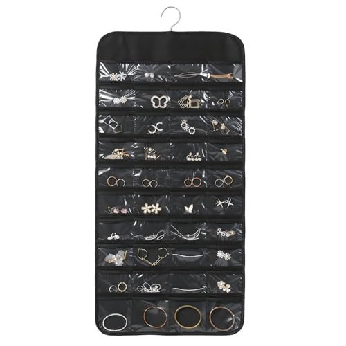 80-Pocket Double-Sided Hanging Jewelry Organizer for Closet Wall Door