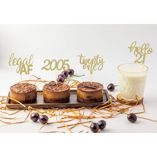 Gold 21st Birthday Cupcake Toppers - 24 Pcs Glitter Decor
