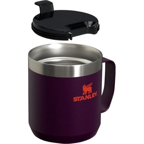 STANLEY Stay-Hot Camp Mug 12 oz | Press Fit Drink Through Lid | Cup for Coffee, Tea and Drinks | Insulated Stainless Steel Coffee Mug | BPA-Free | Plum