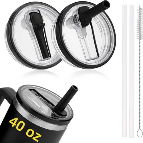 WXRWYPW 2-Pack Black 40oz Stanley Quencher H2.0 Leak-Proof Flip Straw Lids
