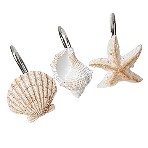 Yellow Seashell Shower Curtain Hooks - 12pcs Anti-Rust Resin Rings