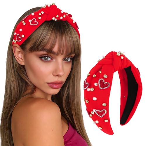 Moikolok Red Rhinestone Padded Headband Heart Hair Accessory