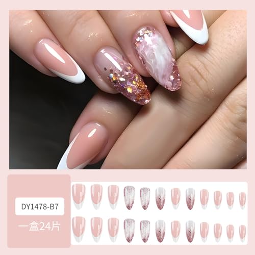 French Tip Press on Nails Medium Square Sparkly Starry Sky Design