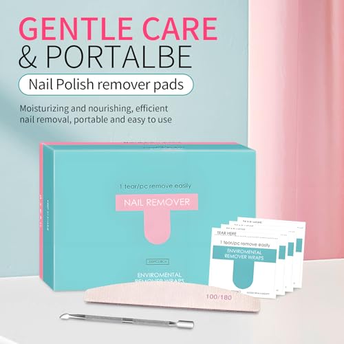 Nail Polish Remover Wipes Kit - 200 Pack Pre-Soaked Pads with Tools