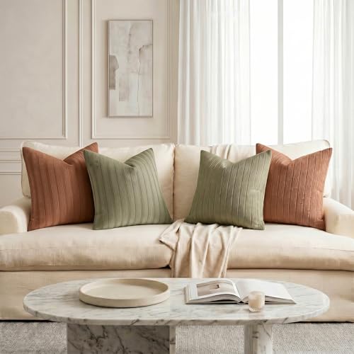 DEZENE Set of 4 Soft Striped Corduroy 18x18 Pillow Covers