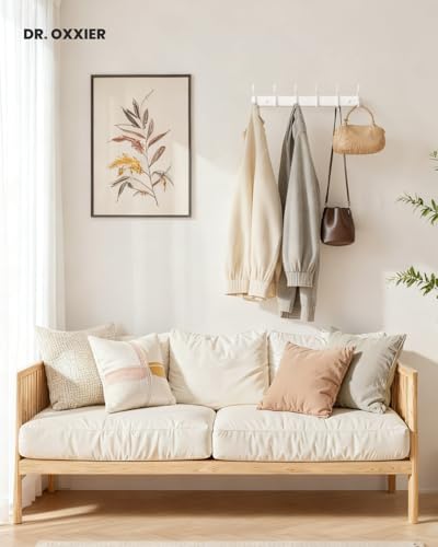 DR. OXXIER Wall Mounted Coat Rack, Aluminum 6-Hook Hanger, White