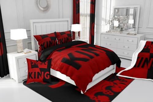 Erosebridal King Crown Duvet Cover Set - Vintage Red & Black