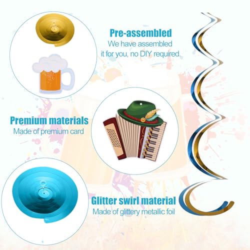 PEUTIER 9-Piece Oktoberfest Hanging Paper Swirls & Bunting Decorations
