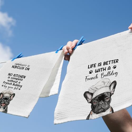 Funny French Bulldog Kitchen Dish Towels Set of 2 Chef Frenchie Gifts