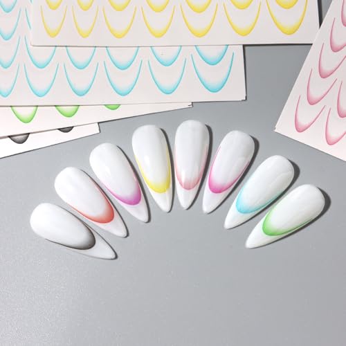 TailaiMei French Line Nail Stickers 8 Sheets Colorful Self-Adhesive Decals