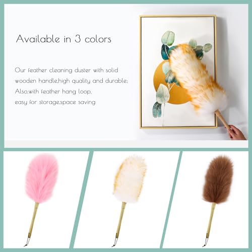 Lambswool Duster with Wooden Handle - 14" Cleaning Tool for Fans, Blinds & Furniture