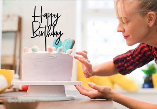 Black Acrylic Happy Birthday Cake Topper Reusable Party Decoration
