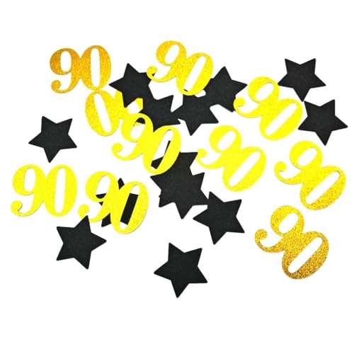 Gold 90th Birthday Confetti - 60 PCS Black Star & Number Decorations