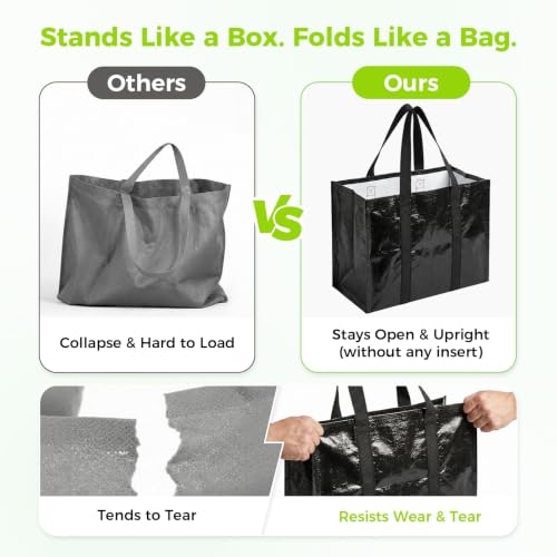 Large Capacity Reusable Grocery Bags - Waterproof Tote Bags (4 Pack)