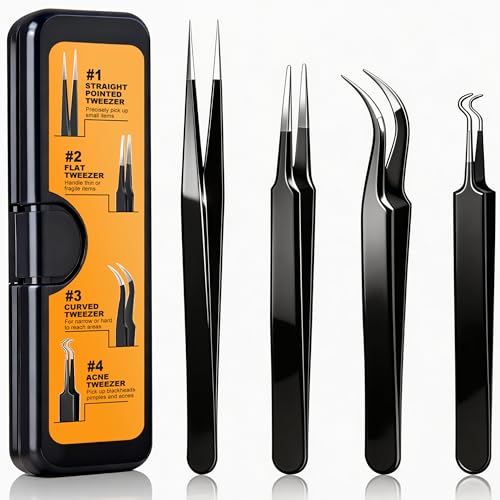 G.CATACC 4-Pack Precision Tweezers Set - Stainless Steel Anti-Static Craft & Grooming Tweezers with Case