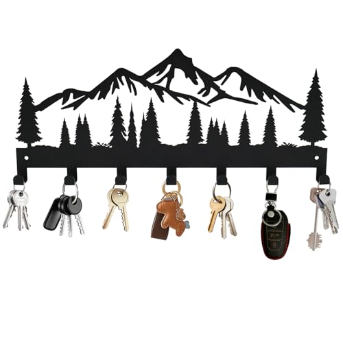 Rustic Metal Key Holder Wall Mount with 7 Hooks for Home & Office