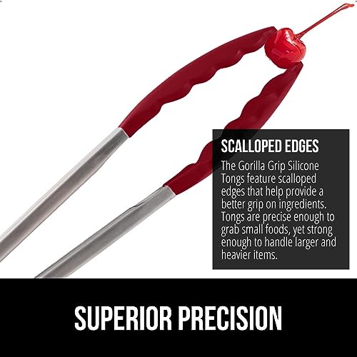 Gorilla Grip Kitchen Tongs Set, 9" & 12" Stainless Steel, Red