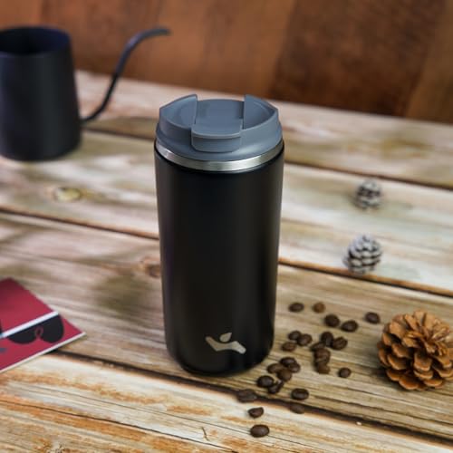 Konokyo 12oz Travel Coffee Mug, Insulated Stainless Steel Tumbler - Black