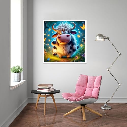 Highland Cow Diamond Painting Kit - 5D DIY Gem Art 14x14 Inch