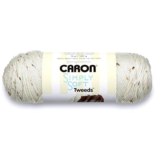 Caron Simply Soft Tweeds Yarn, Off White, 5 oz Worsted Weight Medium Gauge 4