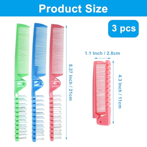 Hitefu 3-Pack Travel Foldable Hair Brush - Anti-Static Double-Headed Comb