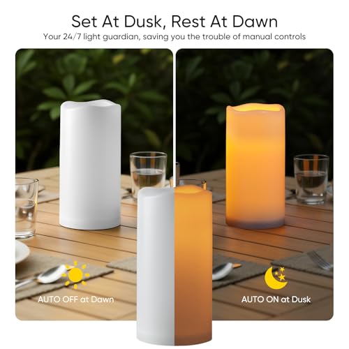 Outdoor Waterproof Flameless LED Candles 3x6 Inches with Auto Light Sensor - White, Variation of D3xH6