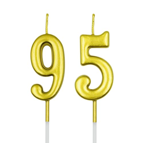 Gold Number 95 & 59 Birthday Candles for Cake Decoration